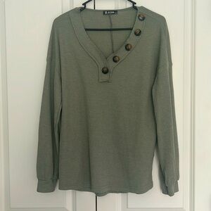 Waffle Knit Shirt V-Neck Long Sleeve Casual Slouchy Loose Blouses Pullover